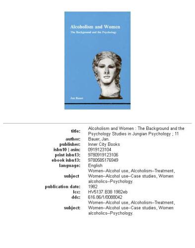 Alcoholism and Women: The Background and the Psychology (Studies in Jungian Psychology By Jungian Analysts, 11)