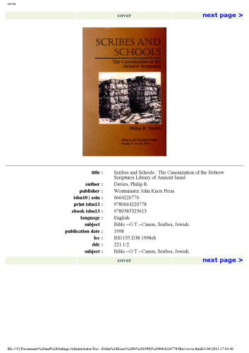 Scribes and schools: the canonization of the Hebrew Scriptures