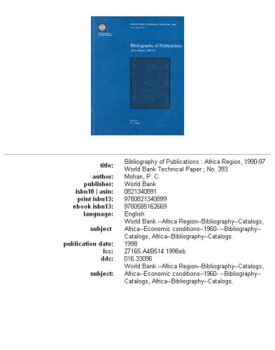Bibliography of Publications: Africa Region, 1990-97 (World Bank Technical Paper)