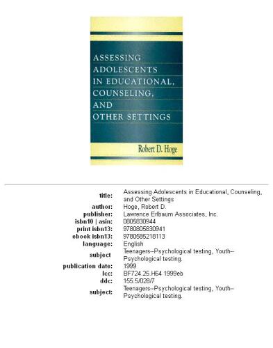 Assessing Adolescents in Educational, Counseling, and Other Settings