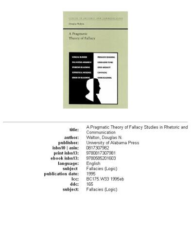 A Pragmatic Theory of Fallacy (Studies in Rhetoric and Communication)