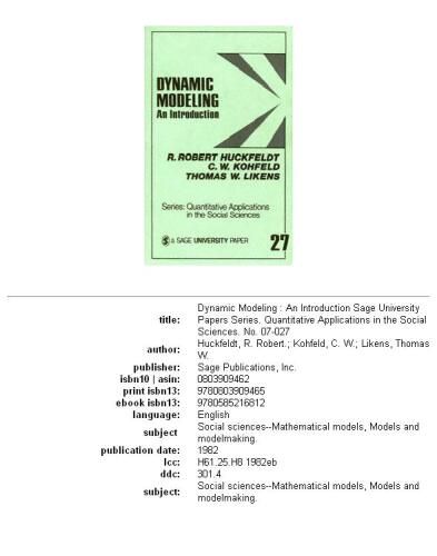 Dynamic Modeling: An Introduction (Quantitative Applications in the Social Sciences)