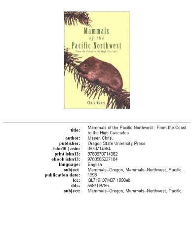 Mammals of the Pacific Northwest: From the Coast to the High Cascades