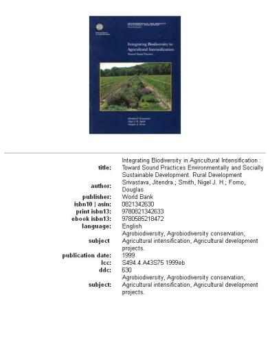 Integrating Biodiversity in Agricultural Intensification: Toward Sound Practices (Environmentally and Socially Sustainable Development Series.)