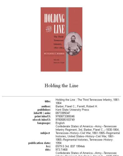 Holding the Line: The Third Tennessee Infantry, 1861-1864
