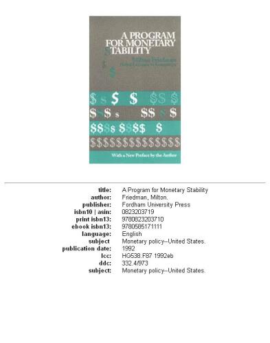 A Program For Monetary Stability