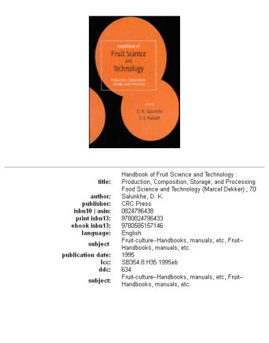 Handbook of Fruit Science and Technology (Food Science and Technology)