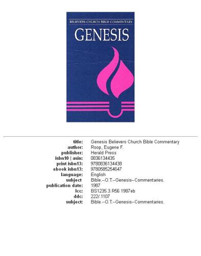 Genesis (Believers Church Bible Commentary)