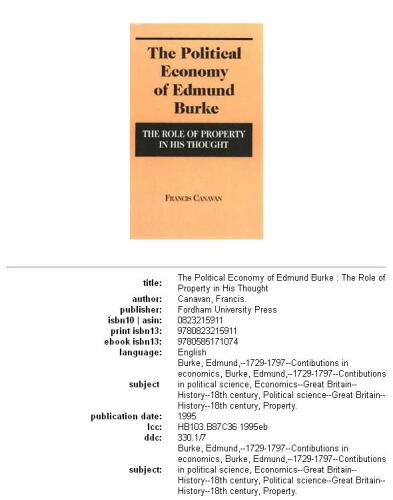 The Political Economy of Edmund Burke: The Role of Property in His Thought