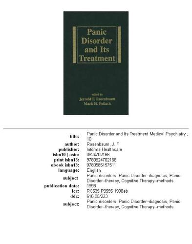 Panic Disorder & Its Treatment (Medical Psychiatry Series)