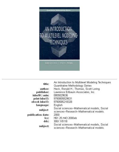 An Introduction to Multilevel Modeling Techniques (The Quantitative Methodology Series)