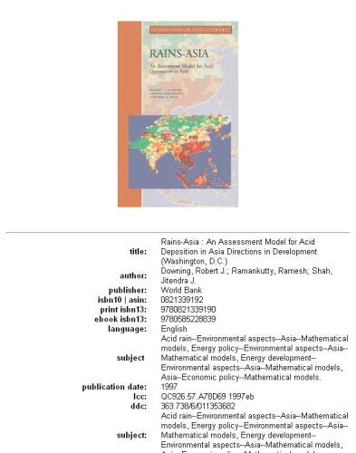 Rains-Asia: An Assessment Model for Acid Deposition in Asia (Directions in Development)