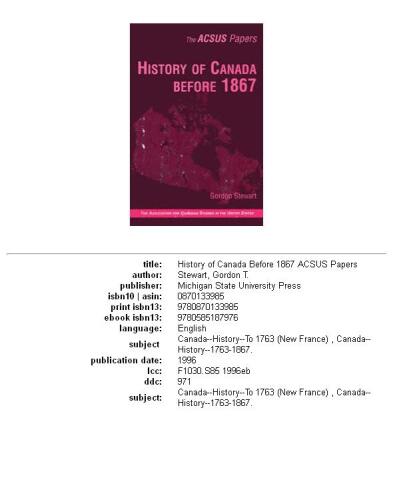 History of Canada Before 1867 (Acsus Papers)