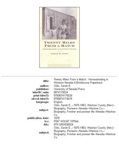 Twenty Miles From A Match: Homesteading In Western Nevada (Bristlecone Paperback)
