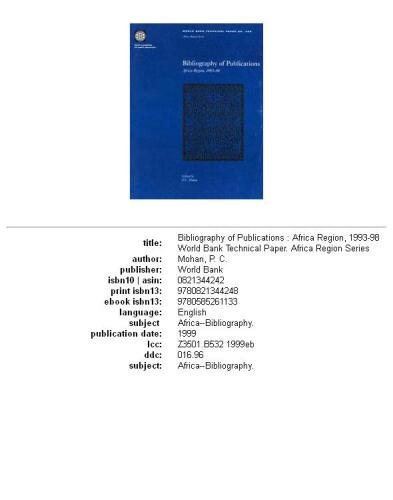 Bibliography of Publications: Africa Region, 1993-98 (World Bank Technical Paper)
