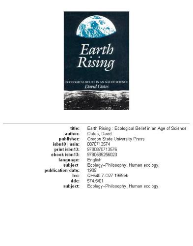 Earth Rising: Ecological Belief in an Age of Science