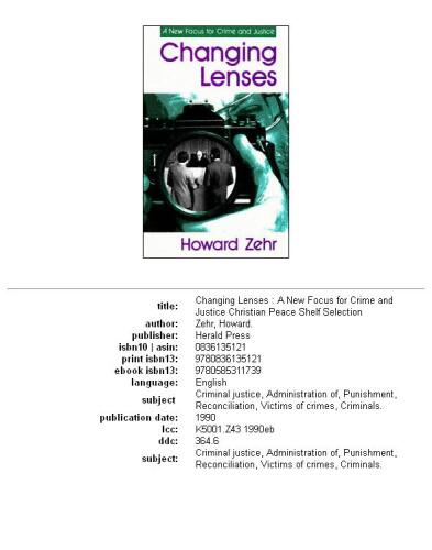 Changing Lenses: A New Focus for Crime and Justice (Christian Peace Shelf)