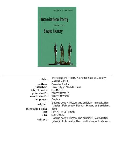 Improvisational Poetry From The Basque Country (The Basque Series)