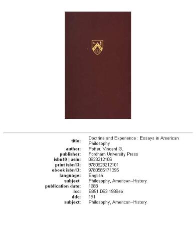 Doctrine and Experience: Essays in American Philosophy