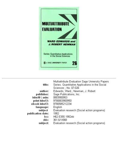 Multiattribute Evaluation (Quantitative Applications in the Social Sciences)