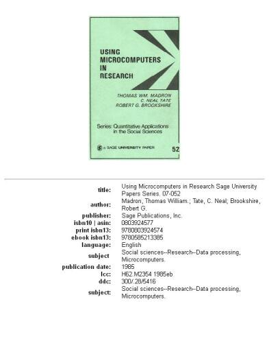 Using Microcomputers in Research (Quantitative Applications in the Social Sciences)