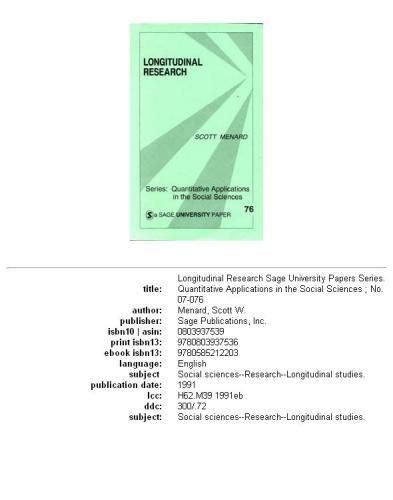 Longitudinal Research (Quantitative Applications in the Social Sciences)