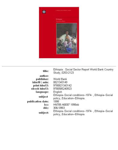 Ethiopia: Social Sector Report (World Bank Country Study)