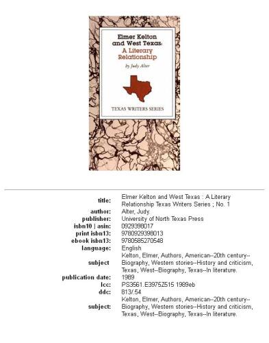 Elmer Kelton and West Texas: A Literary Relationship (Texas Writers Series, Vol 1)