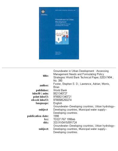 Groundwater in Urban Development: Assessing Management Needs and Formulating Policy Strategies (World Bank Technical Paper)