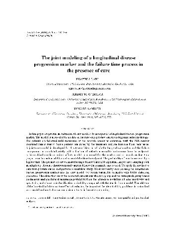 The joint modeling of a longitudinal disease progression marker and the failure time process in the presence of cure