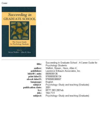 Succeeding in Graduate School: The Career Guide for Psychology Students