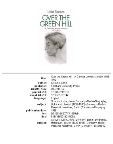 Over the Green Hill: A personal Memoir, Germany 1913-1943