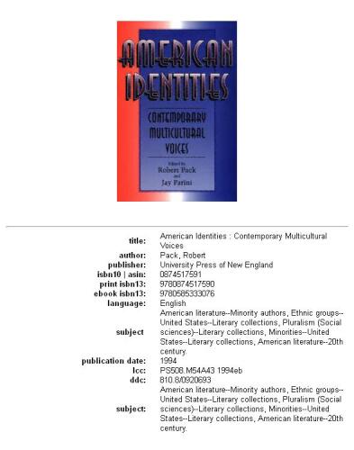 American Identities: Contemporary Multicultural Voices (Bread Loaf Anthology)