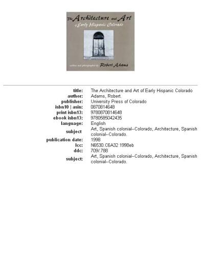 The Architecture and Art of Early Hispanic Colorado