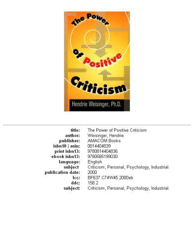 The Power of Positive Criticism