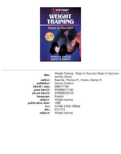 Weight Training: Steps to Success (Steps to Success Activity Series)