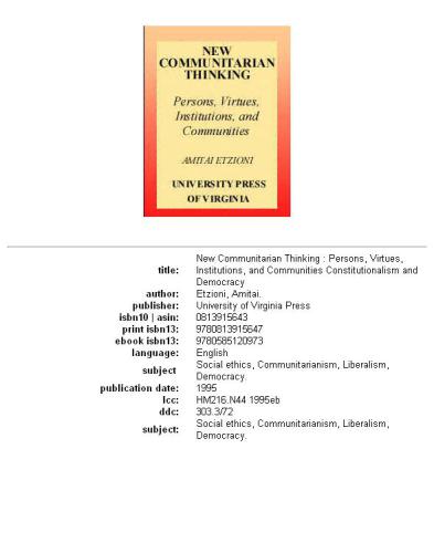 New Communitarian Thinking: Persons, Virtues, Institutions, and Communities (Constitutionalism and Democracy)