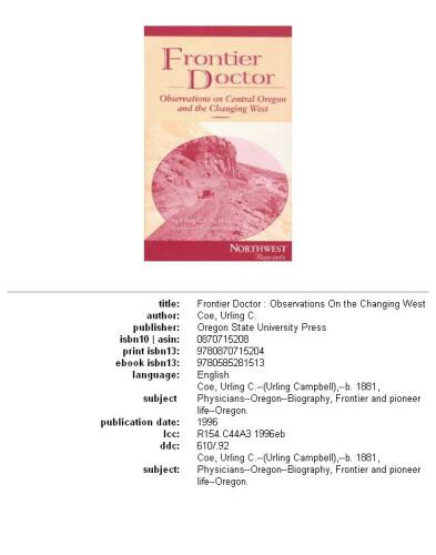 Frontier Doctor: Observations on Central Oregon and the Changing West (Northwest Reprints)