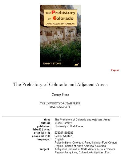 The Prehistory Of Colorado and Adjacent Areas