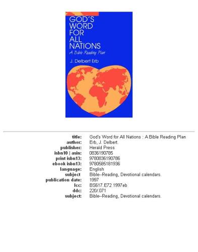 God's Word for All Nations: A Bible Reading Plan