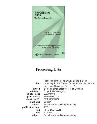 Processing Data: The Survey Example (Quantitative Applications in the Social Sciences)