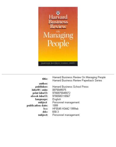 Harvard Business Review on Managing People (Harvard Business Review Paperback Series)