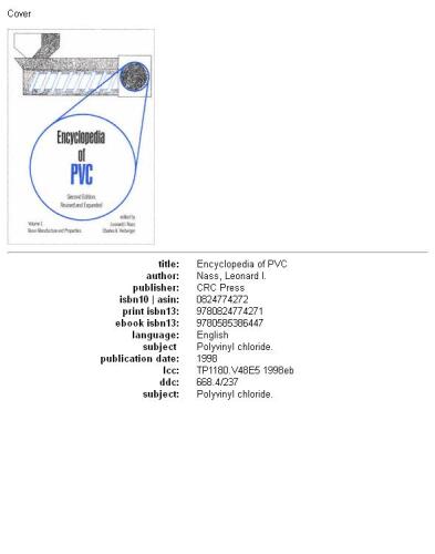 Encyclopedia of PVC, Volume 1: Resin Manufacture and Properties. Second Edition, Revised and Expanded