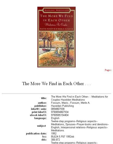 The More We Find In Each Other: Meditations For Couples (Hazelden Meditations)