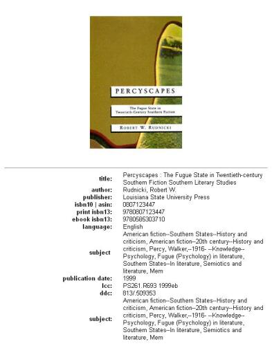 Percyscapes: The Fugue State in Twentieth-Century Southern Fiction (Southern Literary Studies)