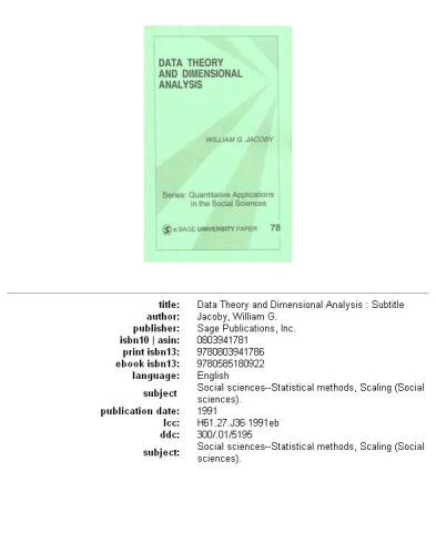Data Theory and Dimensional Analysis (Quantitative Applications in the Social Sciences)