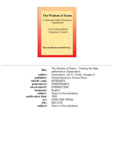 The Wisdom of Teams: Creating the High-Performance Organization