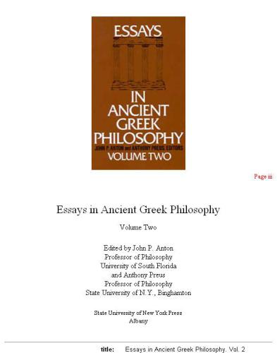 Essays in Ancient Greek Philosophy. Volume Two