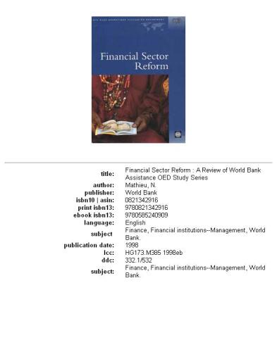 Financial Sector Reform: A Review of World Bank Assistance (Evaluation Country Case Study Series)