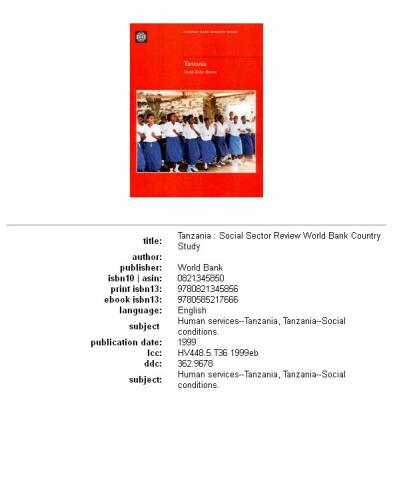 Tanzania: Social Sector Review (World Bank Country Study)